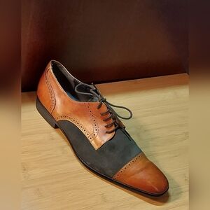 ZOTA UNIQUE MEN'S BRITISH TAN LEATHER & GREEN SUEDE LACE-UP OXFORDS SIZE 15